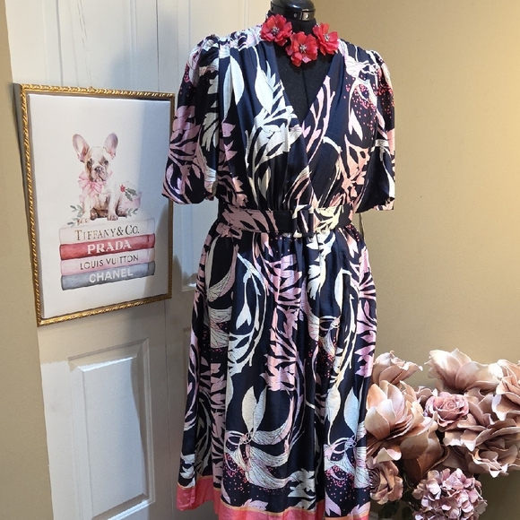 Maison Tara Dresses & Skirts - Nwt 16 Maison Tara Navy and Pink Midi Dress